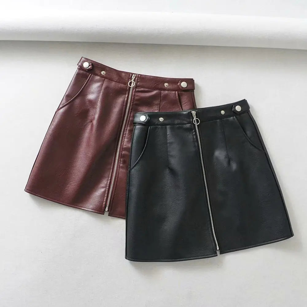 Chic High Waist PU Leather Mini Skirt